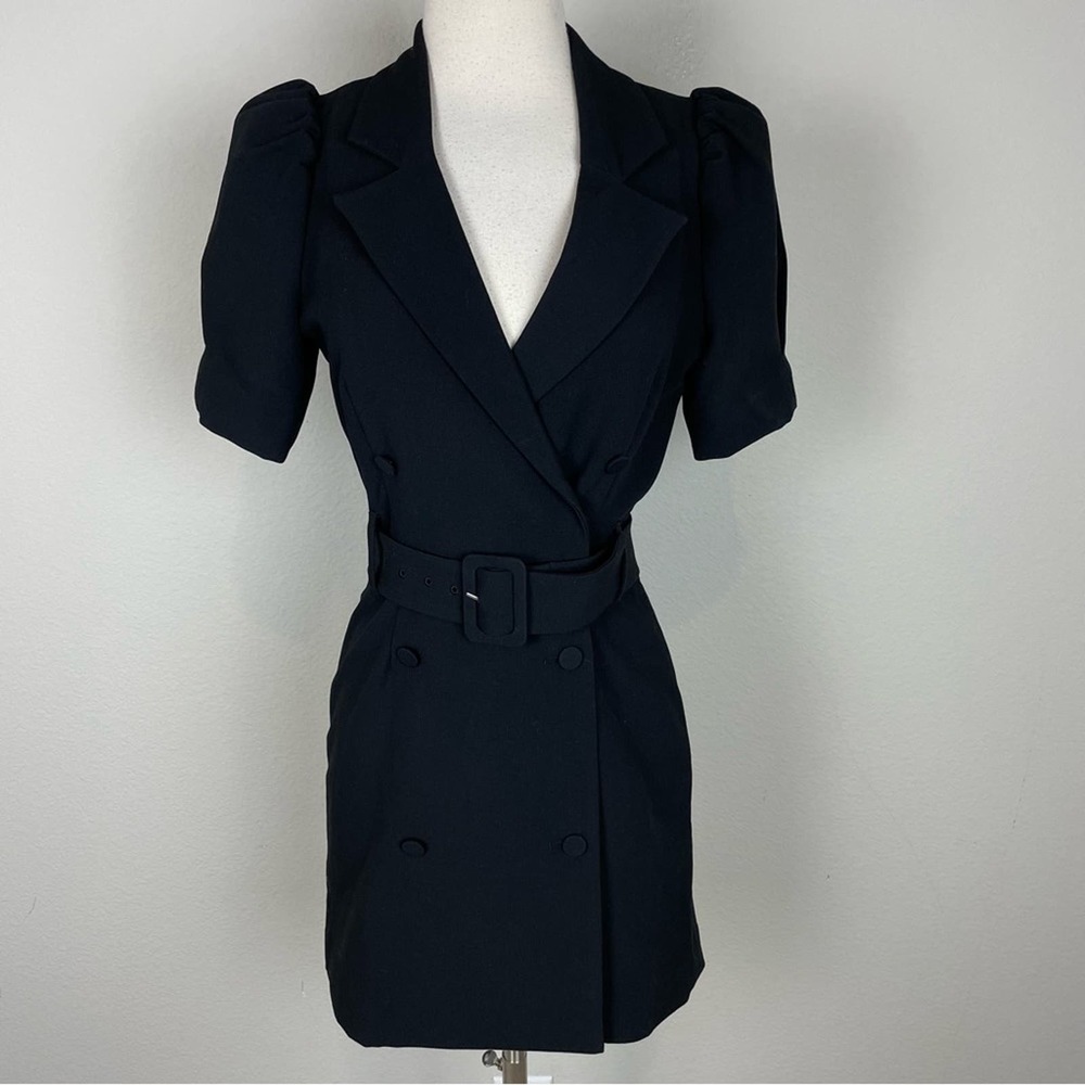 & Other Stories Black Double Breasted Short Sleeve Coat Dress 0